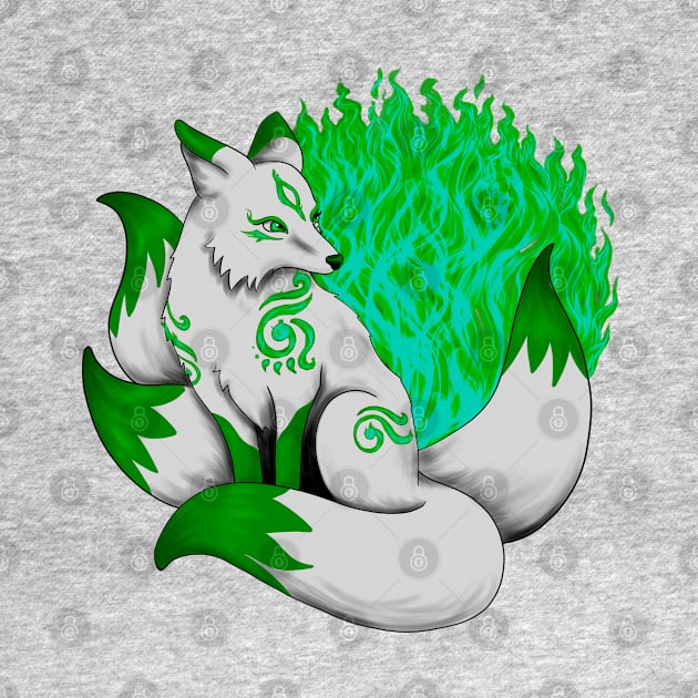 Green Kitsune Fox by Lady Lilac